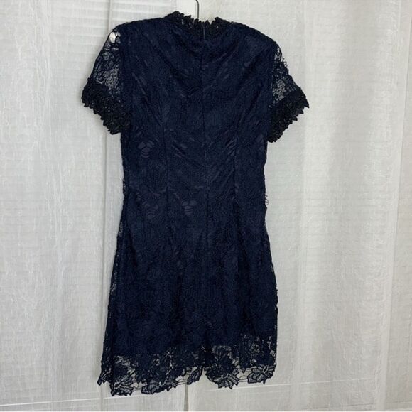 AX Paris US 8 EU 12 Navy Midnight Blue Crochet Lace Floral Short Sleeve Dress - Picture 3 of 10